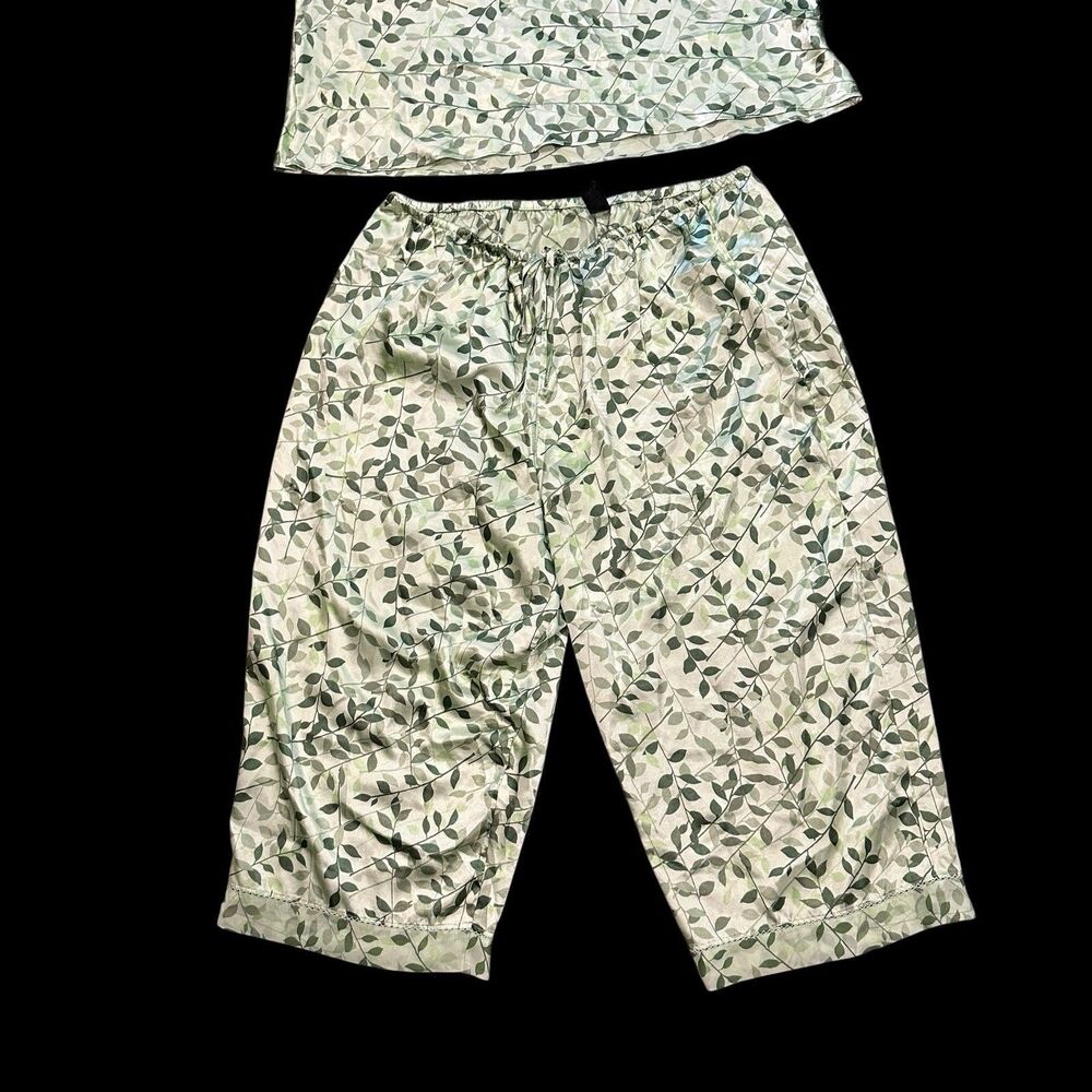Secret Treasures 2 Pack Satin Pajama Sets Leaf Print Green Tan 3X Tops 2X Pants - Picture 3 of 9